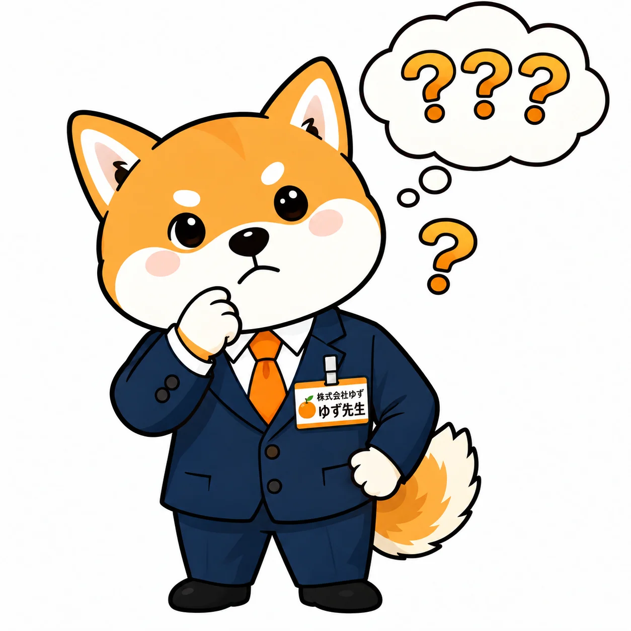 首をかしげて考え込むゆず先生のイラスト